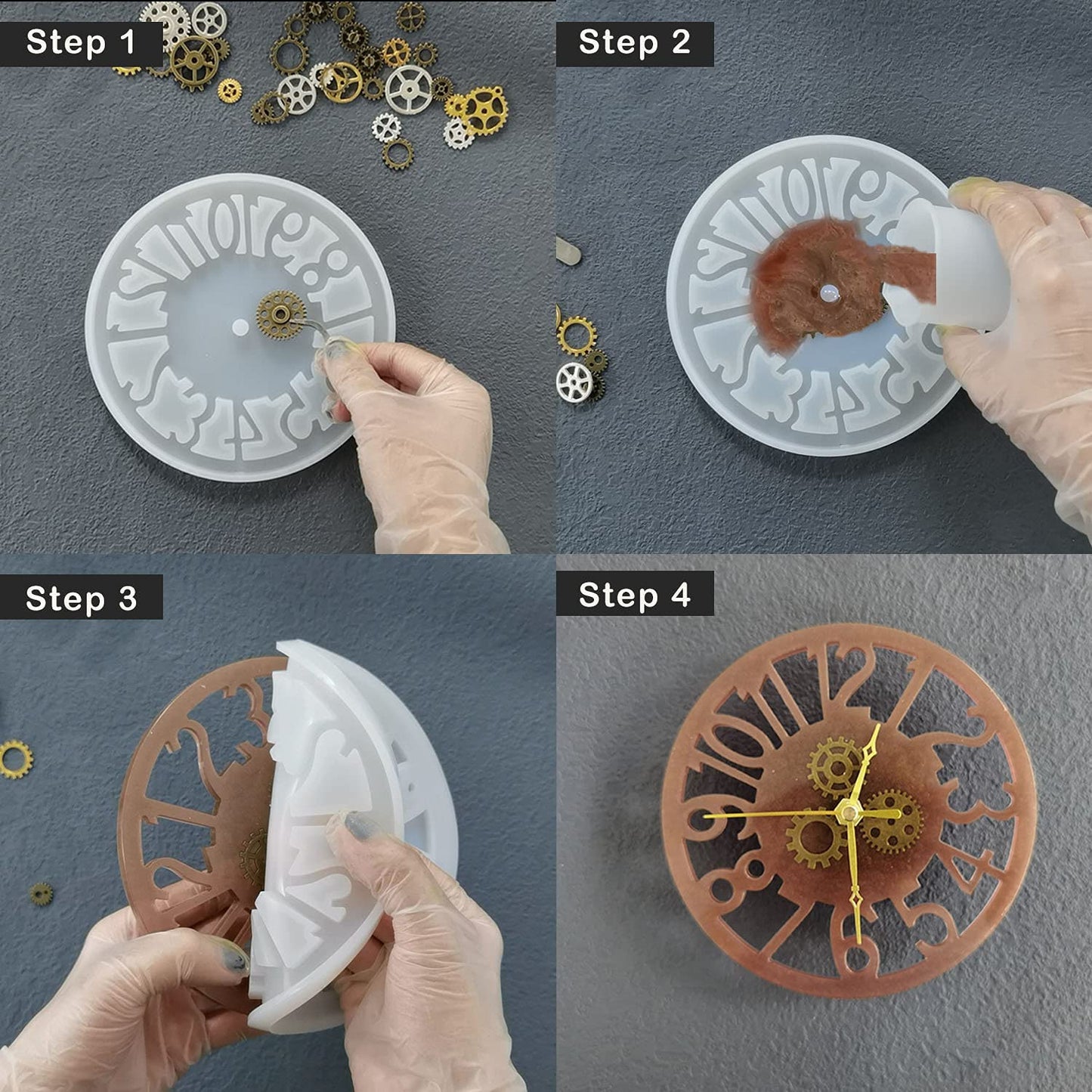 Silikonform Uhr mit Getriebe und Zeigern