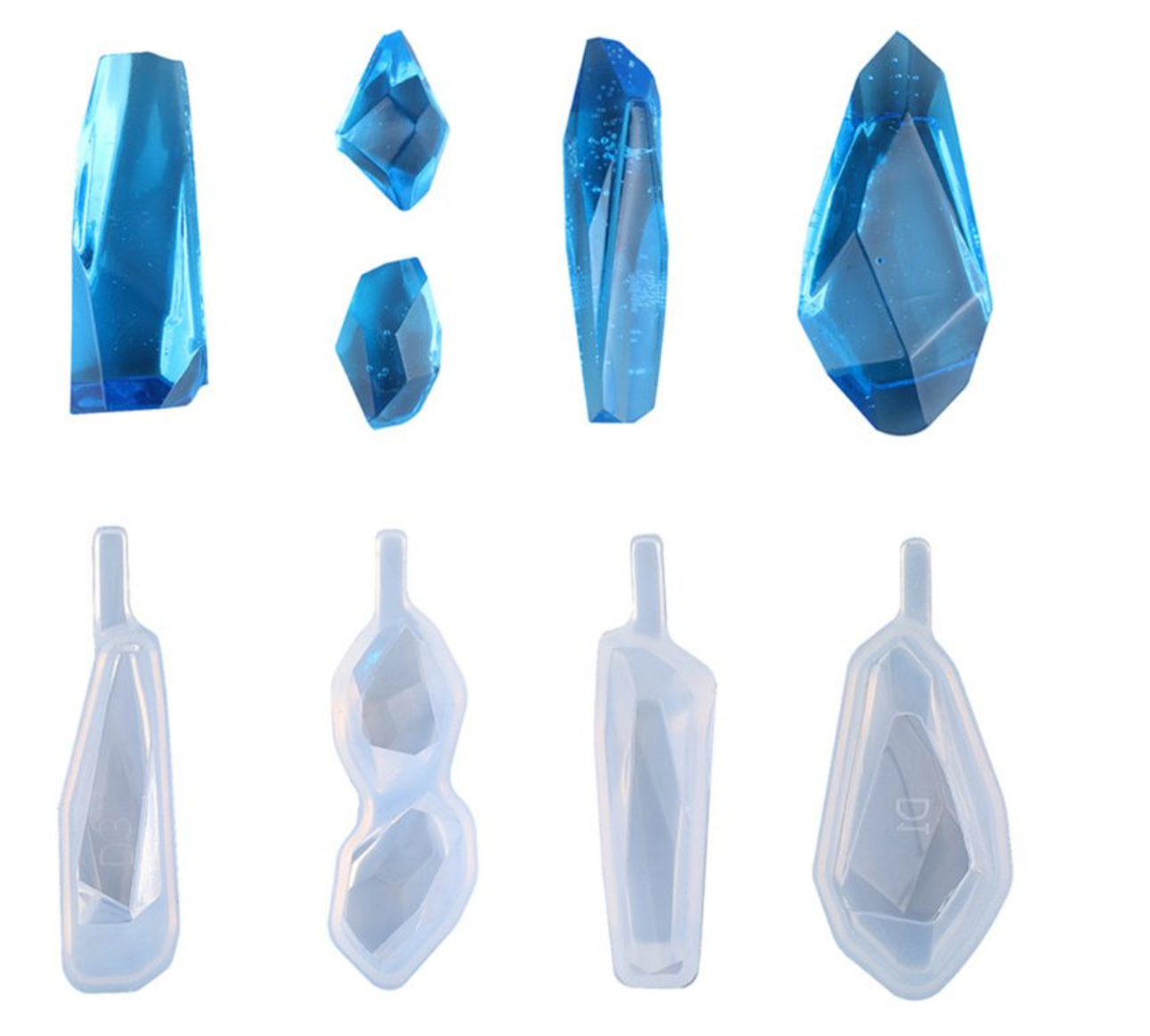 7 Silikonformen Set: Kristalle und Tropfen
